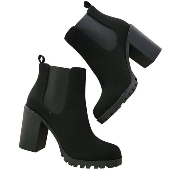 Soda Whimsigoth Chunky Heel Black Combat Boots Jaber Ankle Lug Sole Pull on 9.5 - Picture 2 of 13